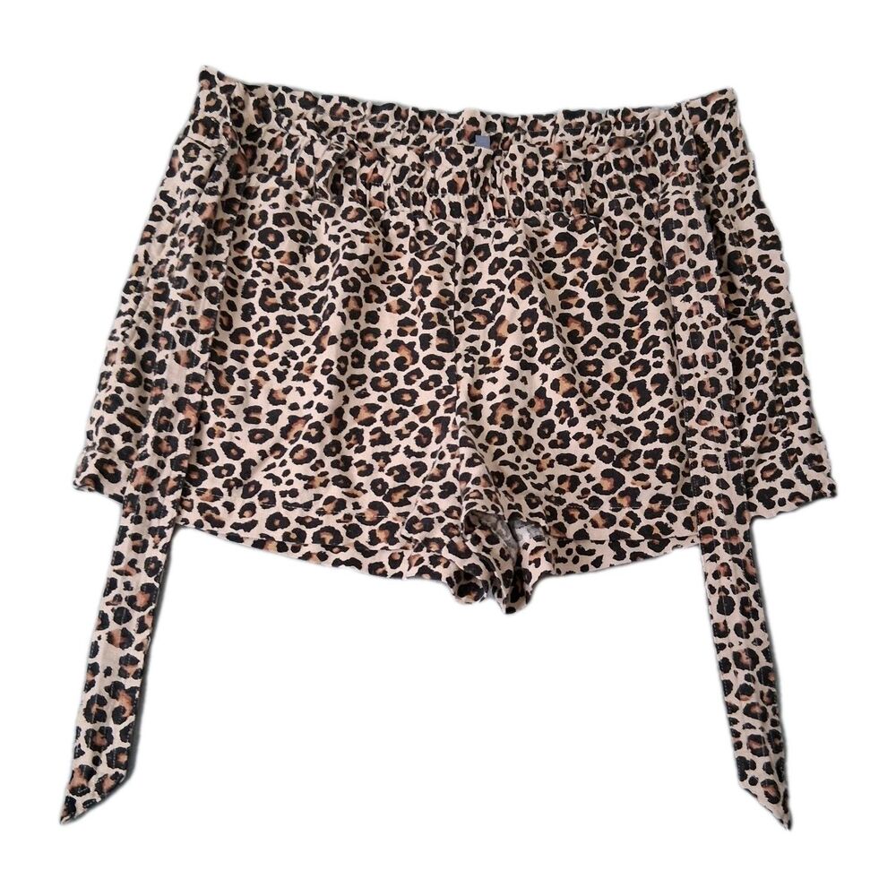 Jolt Shorts Size L Leopard Print Paperbag Waist Linen Blend Mobwife Tie Front